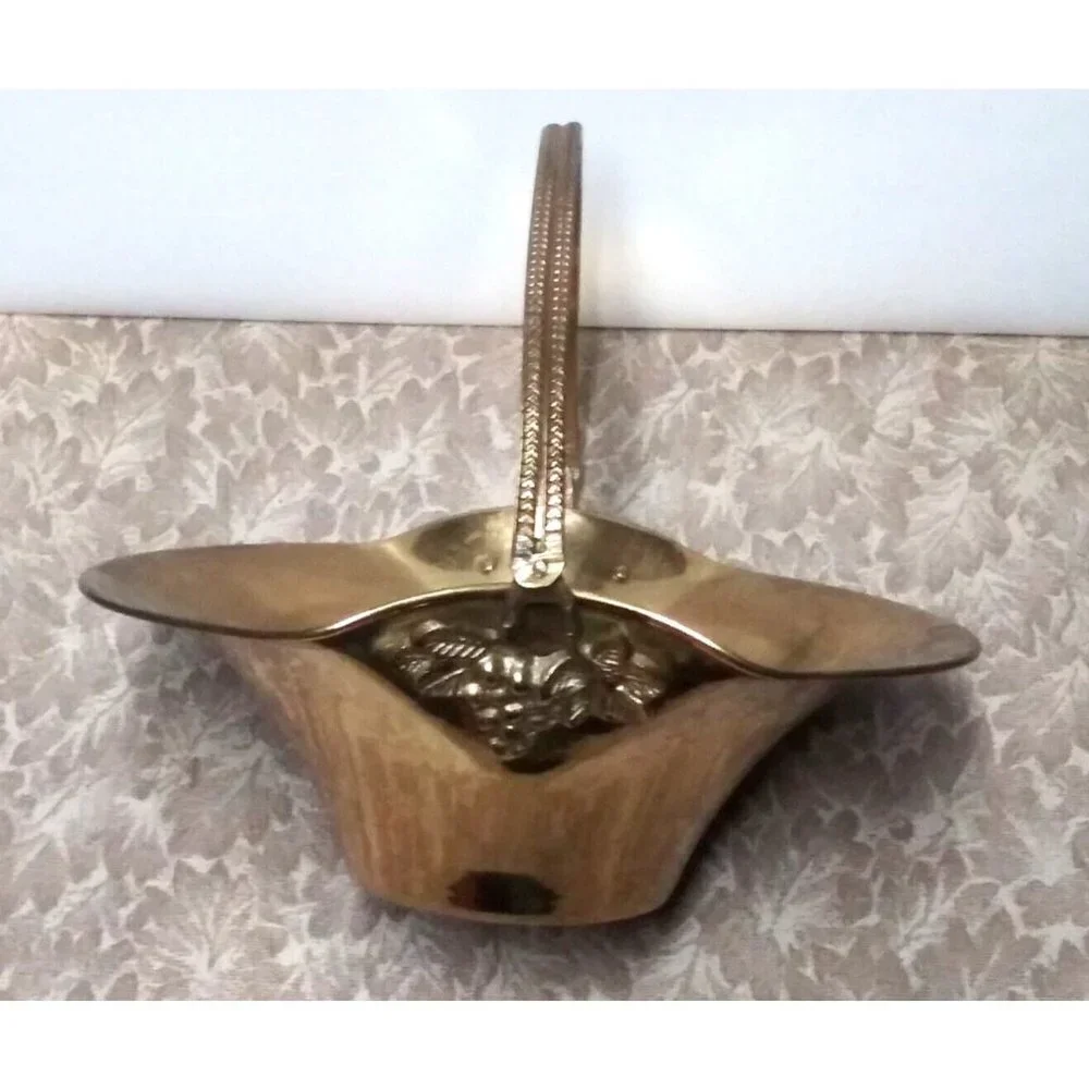 Vintage Brass Basket With Handle grape design ArtWare 9